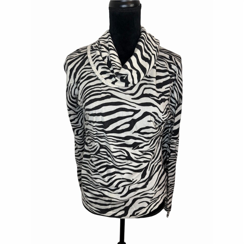 Jeanne Pierre Cashmere Infused Sweater White Zebra Print Size Large